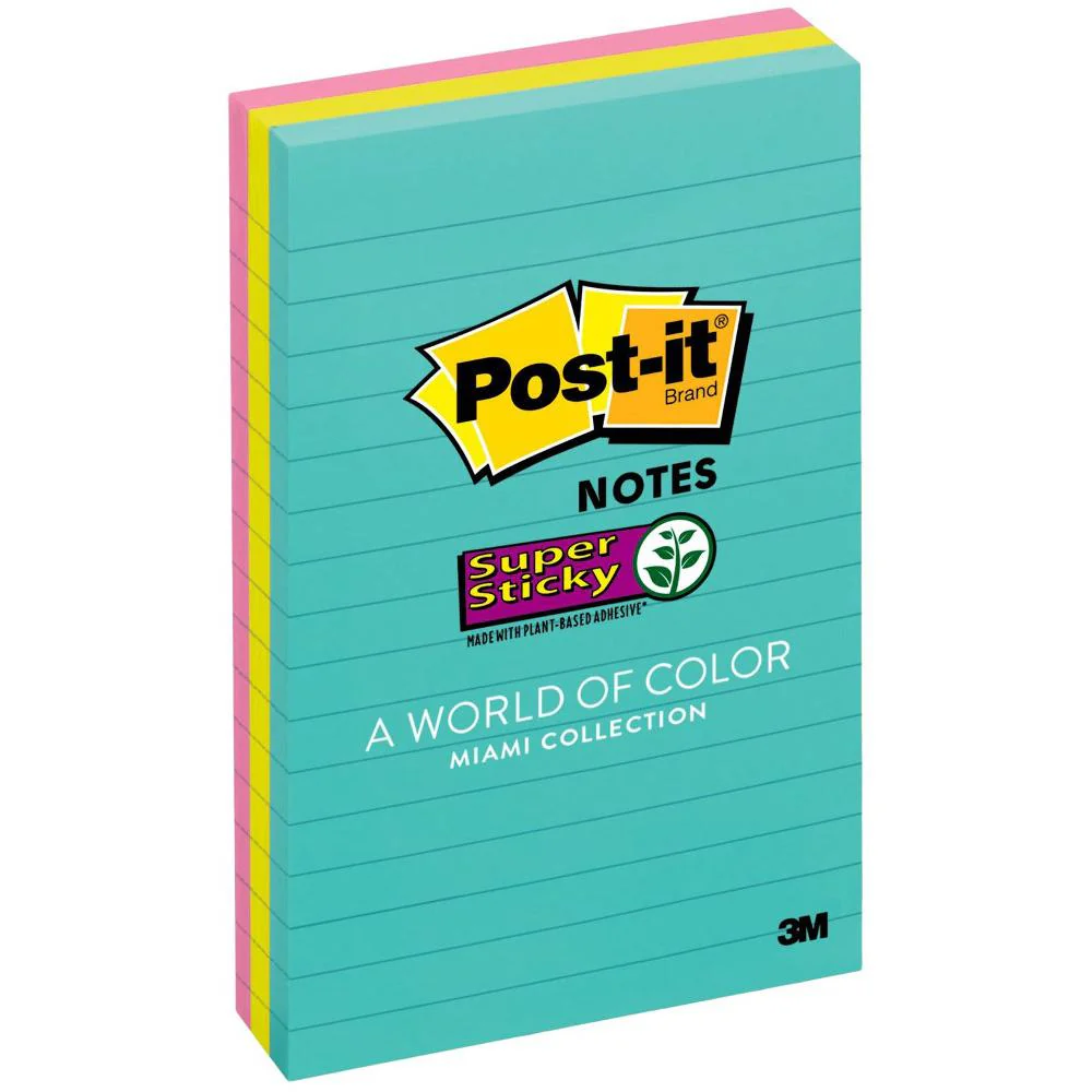 3M Post-It Super Sticky Lined Notes 660-3SSMIA, 4X6"