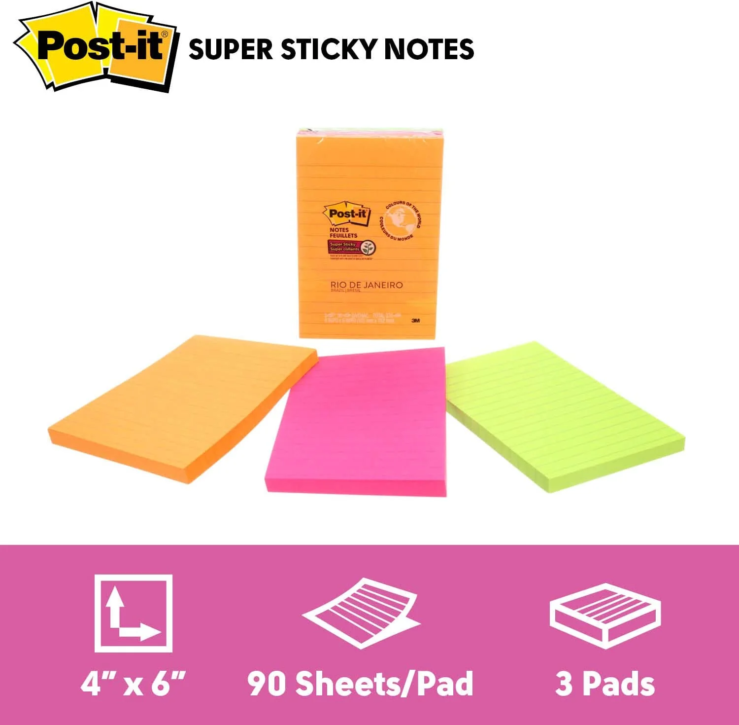 3M Post-It Super Sticky Lined Notes 660-3SSUC, 4X6" - Image 3