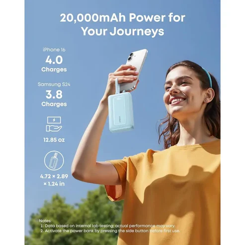 Anker Zolo Power Bank 20000mAh 45W Fast Charging Built-in Dual USB C Cable A110M White - Image 4