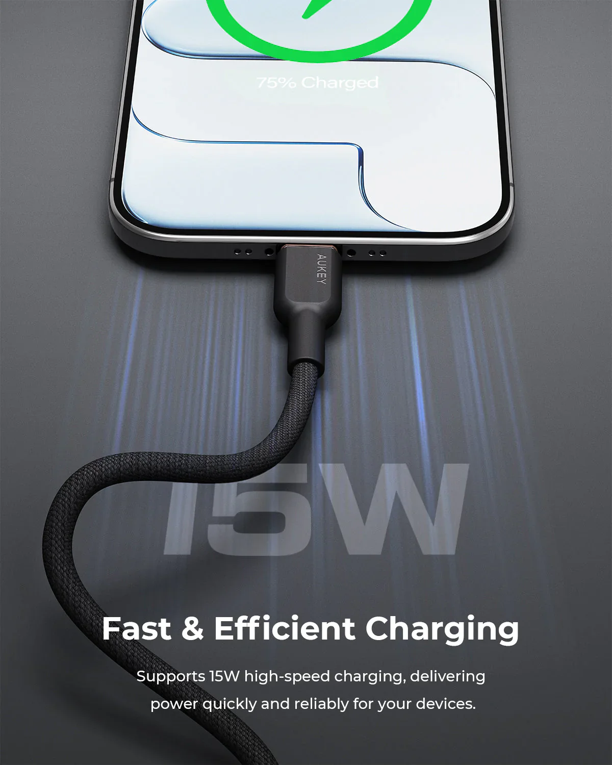 Aukey CB-DAC04 15W Circlet AC 1.8m DTY Braided Fast Charging Fast Data Transfer USB-A to USB-C Cable - Black - Image 4
