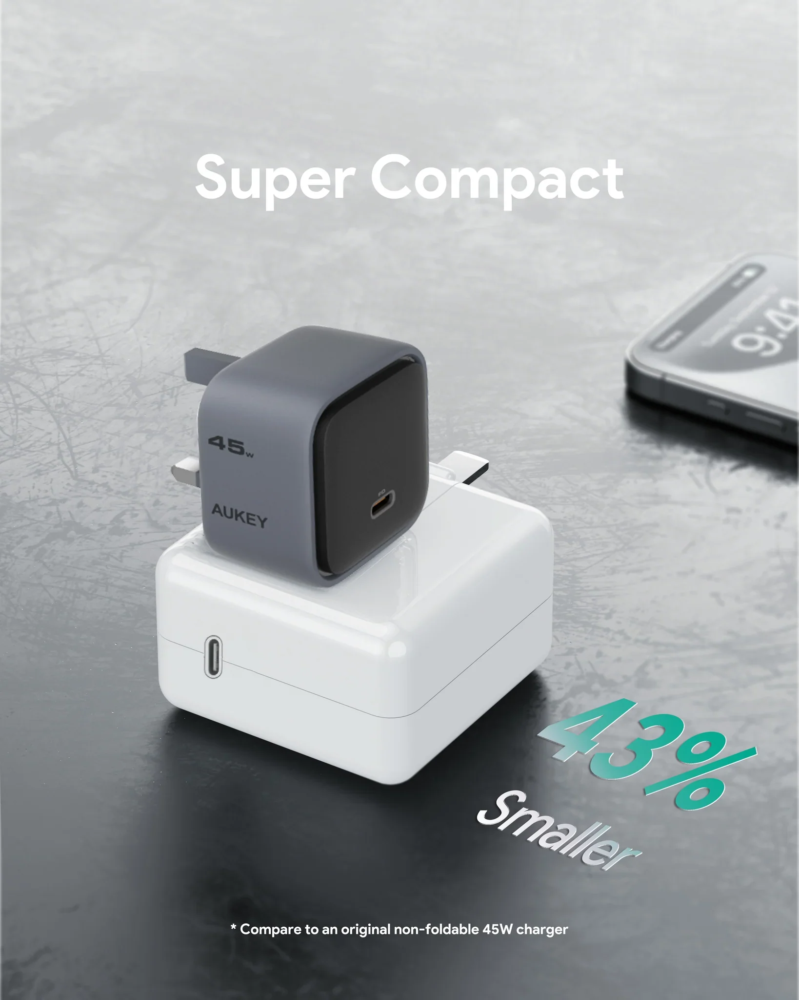Aukey PA-C2 Comet 45W PD GaN Wall Charger with PPS for Macbooks & Mobile - Image 3