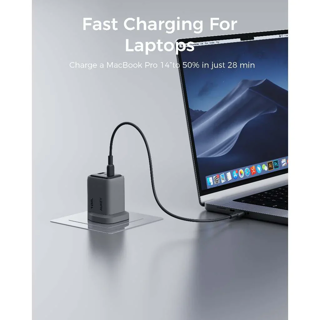 Aukey PA-C5 Comet Mix 3 100W PD 3-Port GaN Wall Charger with PPS for Laptop & Mobile - Image 2