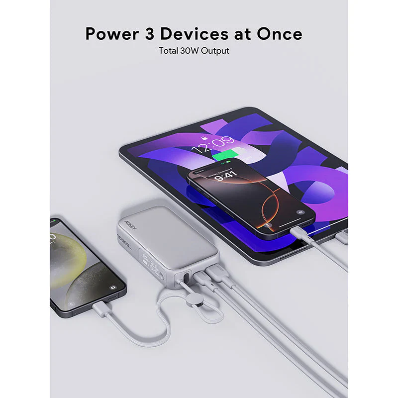 Aukey PB-Y47 Spark Sling 10000mAh Compact Fast Charging PB with Built-in USB-C Cable - White - Image 3