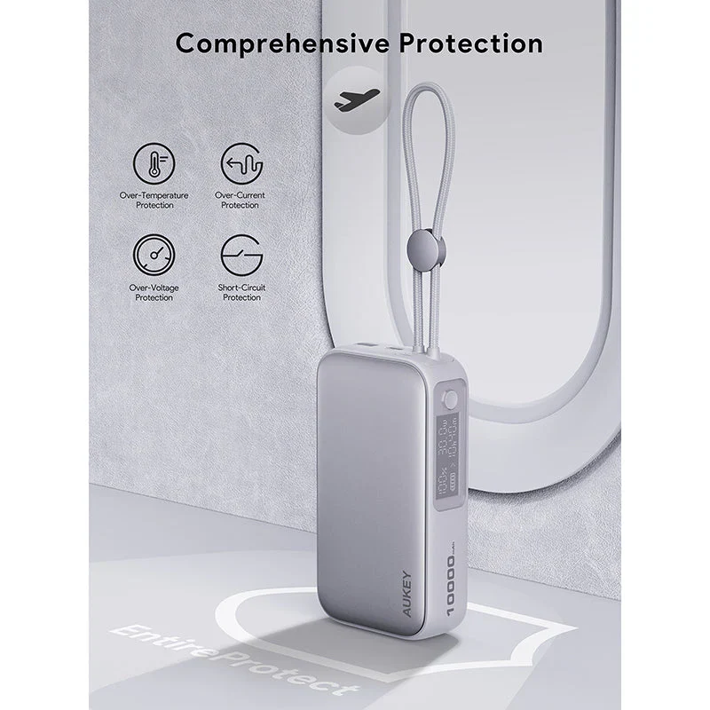 Aukey PB-Y47 Spark Sling 10000mAh Compact Fast Charging PB with Built-in USB-C Cable - White - Image 5