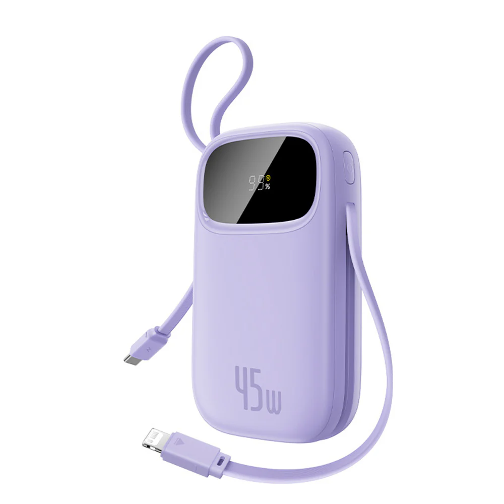 Baseus EnerFill FC31 20000mAh 45W Power Bank with Display with USB-C and Lightning Cables - Purple - Image 2