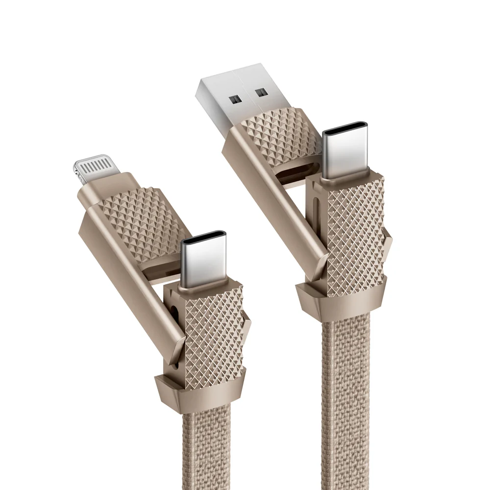 Bazic GoCharge AluCable 4-in-1 Fast Charging Cable (USB-C/A to USB-C/Lightning), 60W PD, 15cm - Gold - Image 2