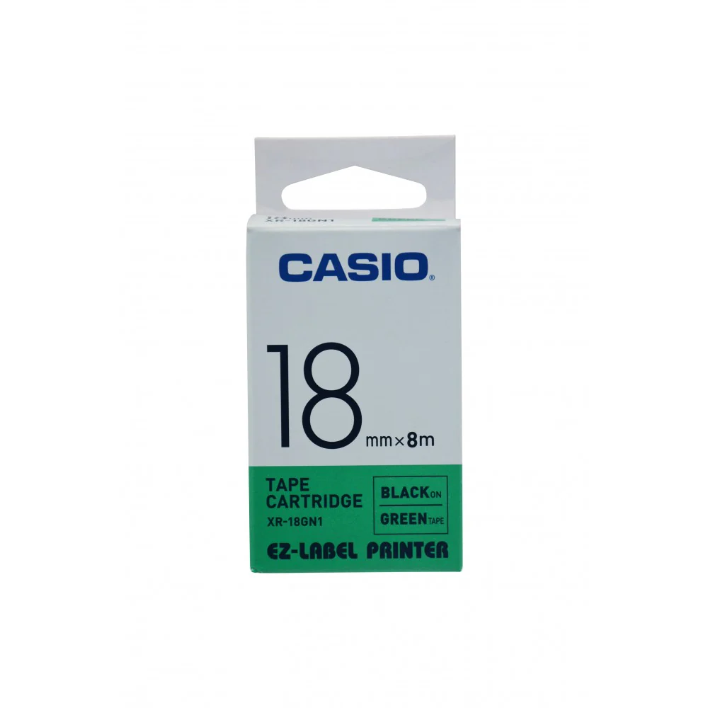 Casio Cart Tape XR-18GN1 Blk/Green 18mm - Image 5