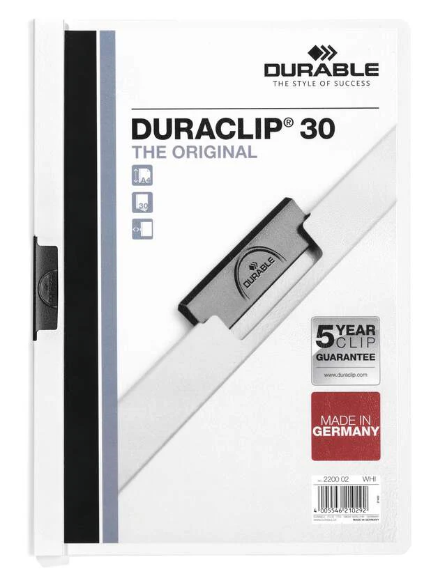 Duraclip Folder 2200 White, 30 A4 sheets