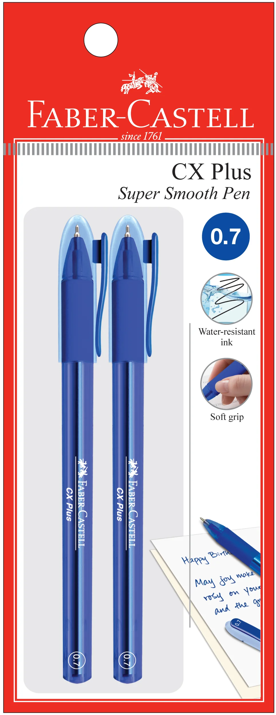 Faber-Castell CX Plus Ball Pen 0.7mm, 2 Pieces in Poly Bag