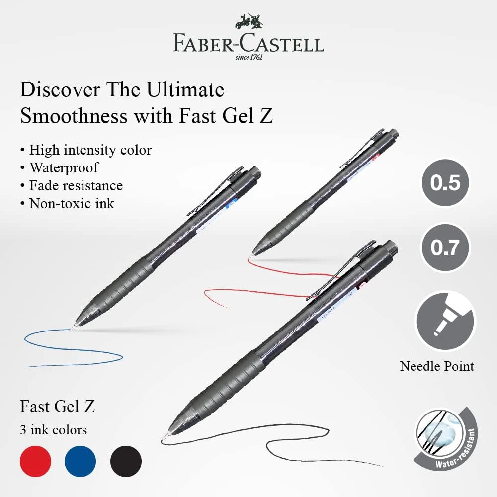 FABER-CASTELL FAST GEL Z GEL PEN 0.5/0.7MM (ASSORTED COLOURS) - Image 2