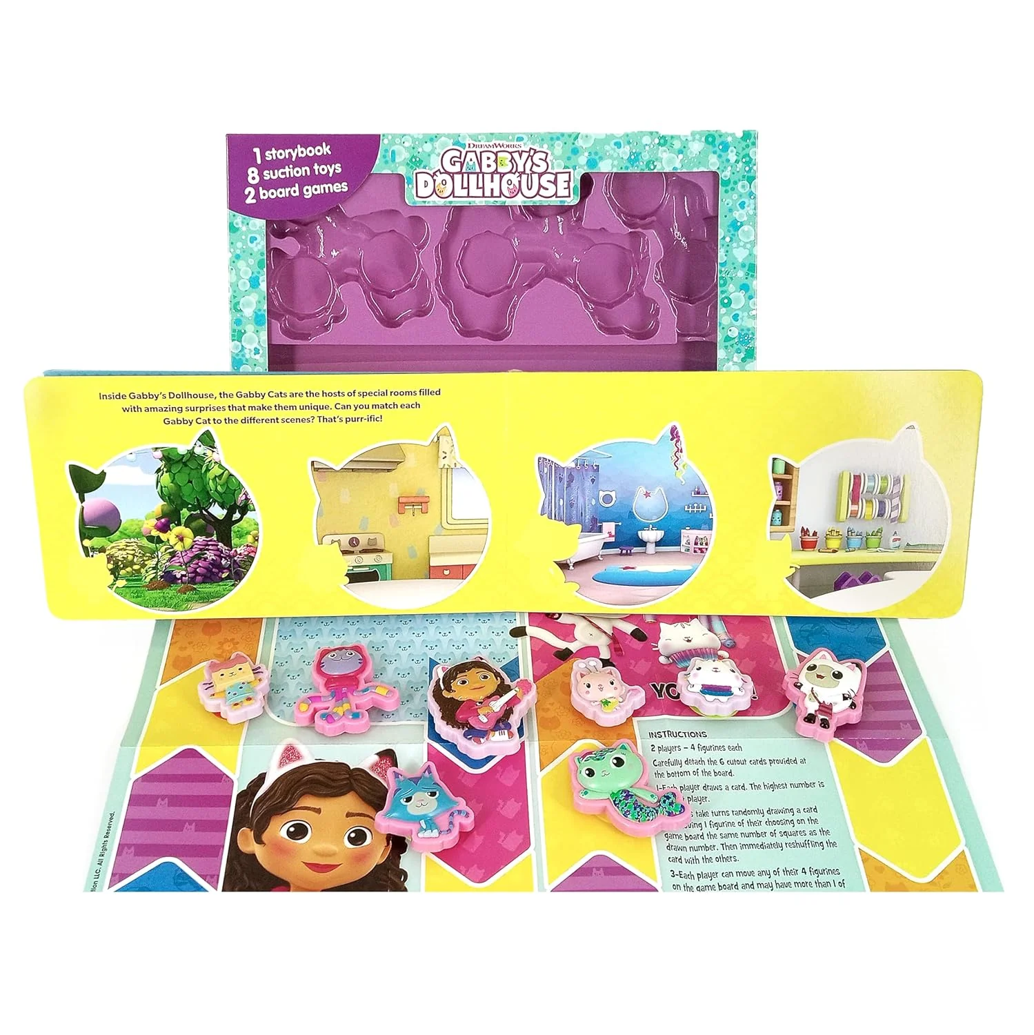 Gabby's Dollhouse Stuck on Stories (16-Page Storybook, 8 Toy Suction Cups, 2 Board Games) Board Book – Picture Book - Image 4
