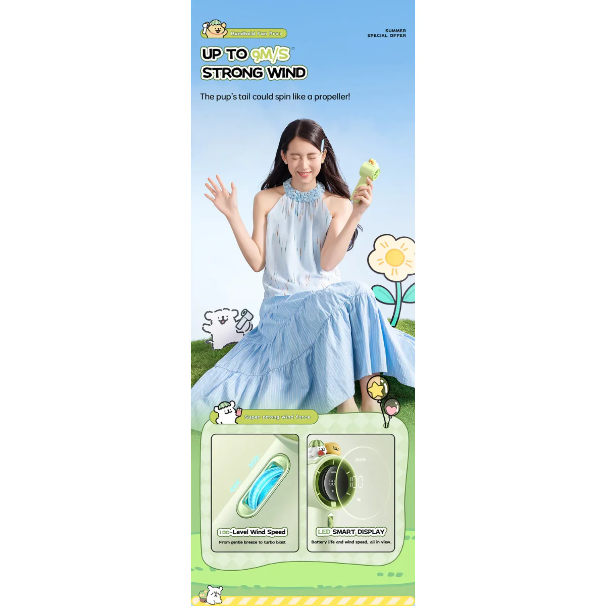 Jisulife PRO1 Green MALTESE Handheld Fan (5000MAH) - Image 3