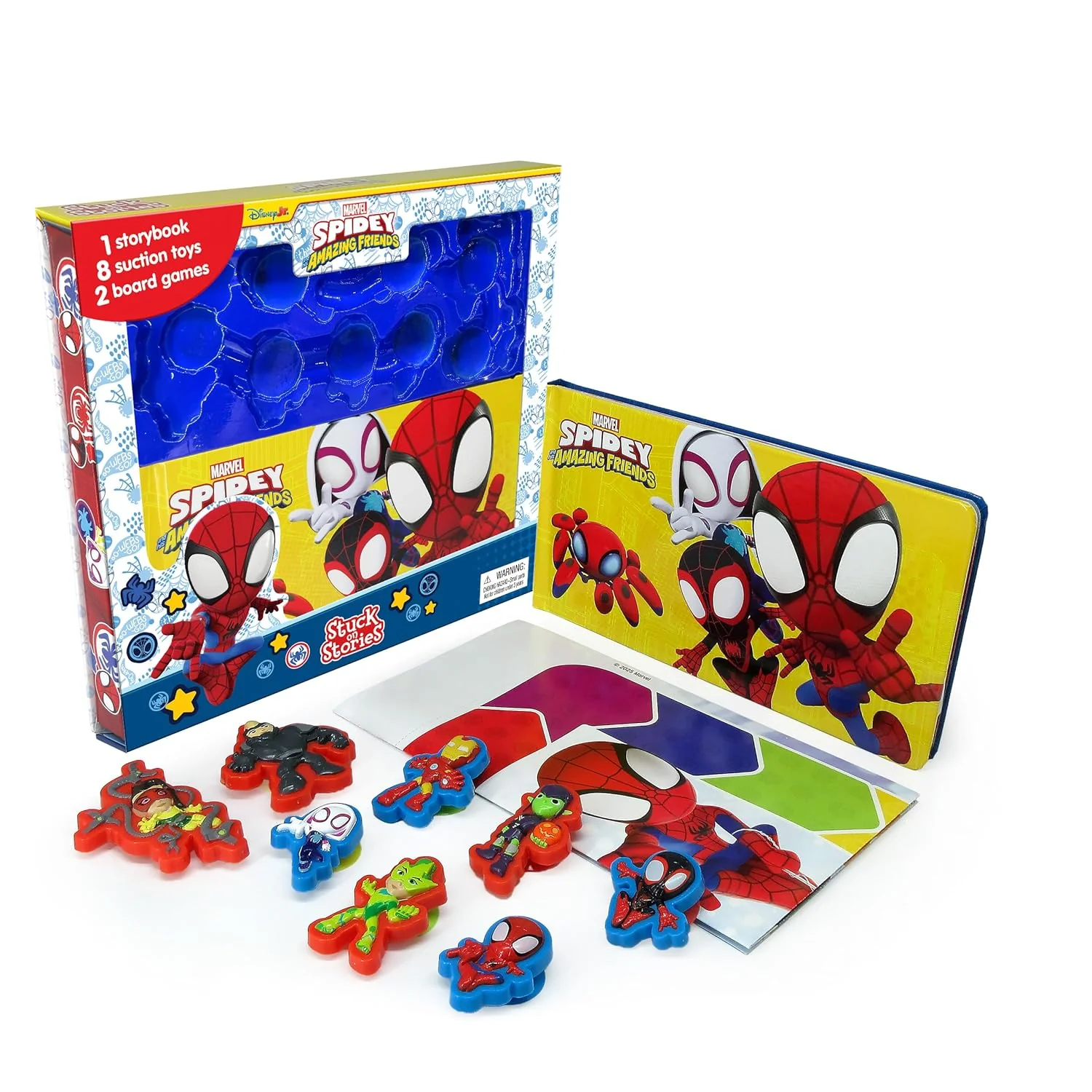 Marvel Spidey and his Amazing Friends Stuck on Stories (16-Page Storybook, 8 Toy Suction Cups, 2 Board Games) Board Book – Picture Book - Image 3