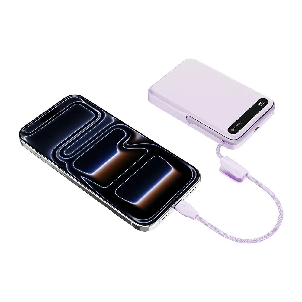 Mazer M-MagLink19 10kmAh PD27W CCC Power Bank with Built-in Stand and Cable – Lavender - Image 3