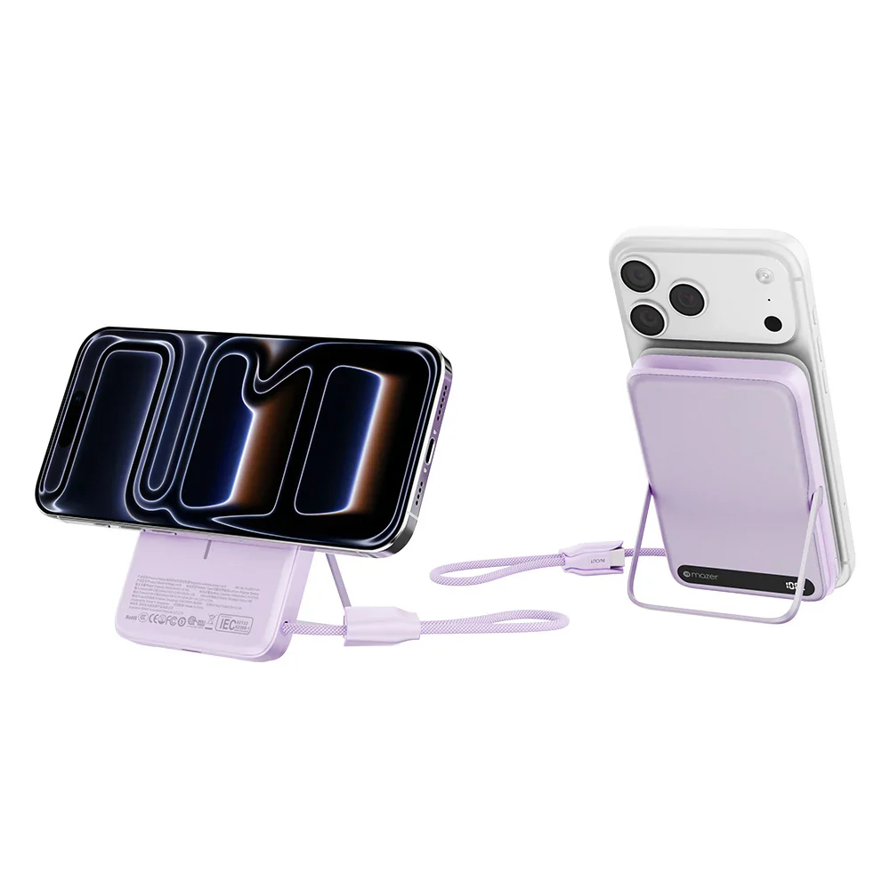 Mazer M-MagLink19 10kmAh PD27W CCC Power Bank with Built-in Stand and Cable – Lavender - Image 4