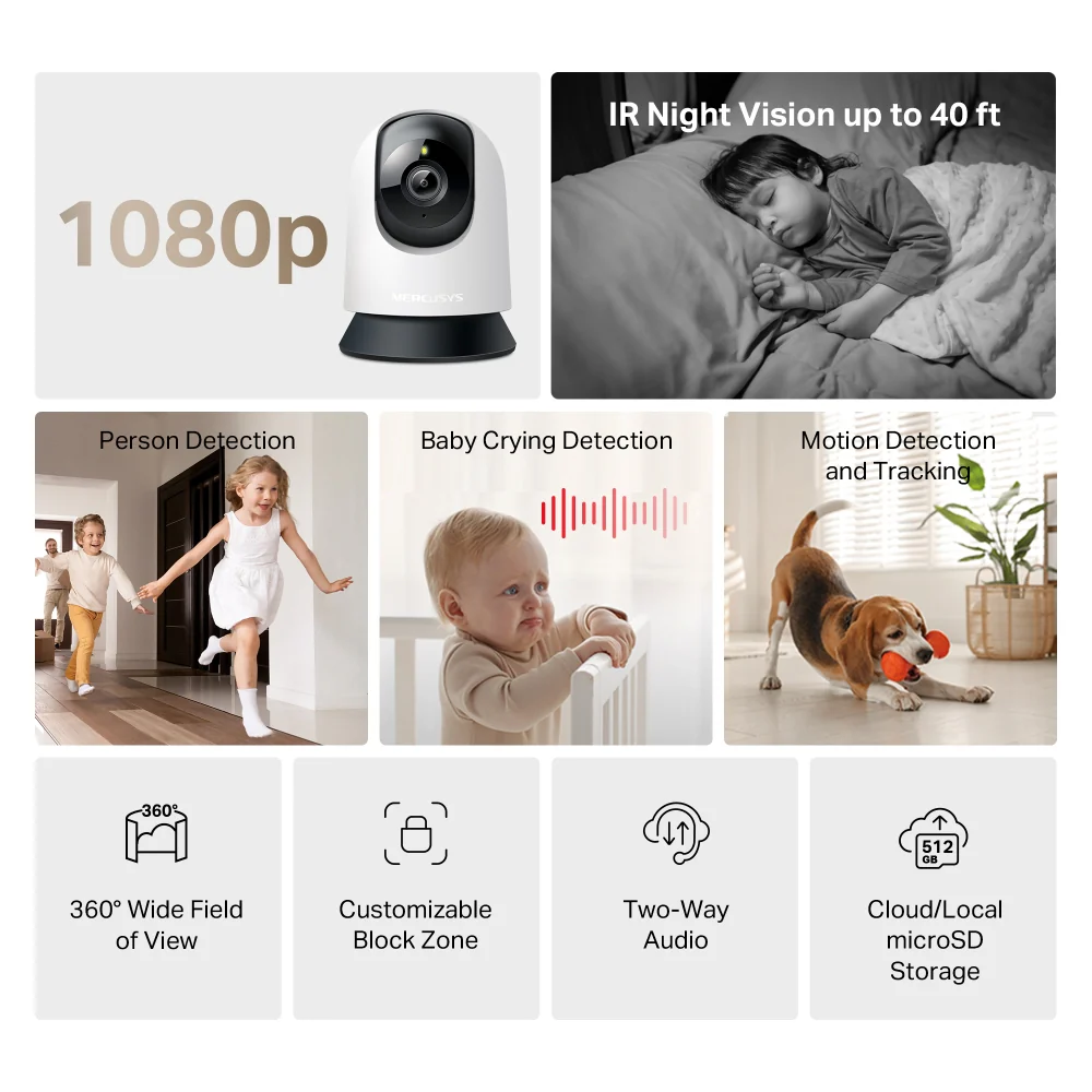 Mercusys MC200 Pan/Tilt Home Security Wi-Fi Camera - Image 2