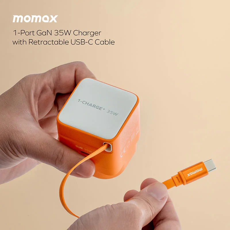 Momax 35W GaN Charger with Retractable USB-C Cable