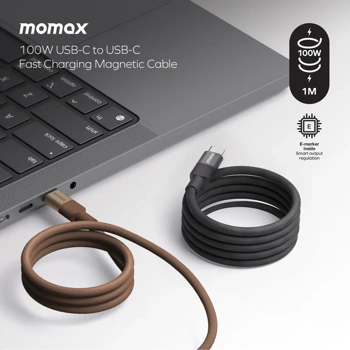 Momax DC52L2 USB-C to USB-C Magnetic Cable 100W (1M) - Sandstone - Image 3