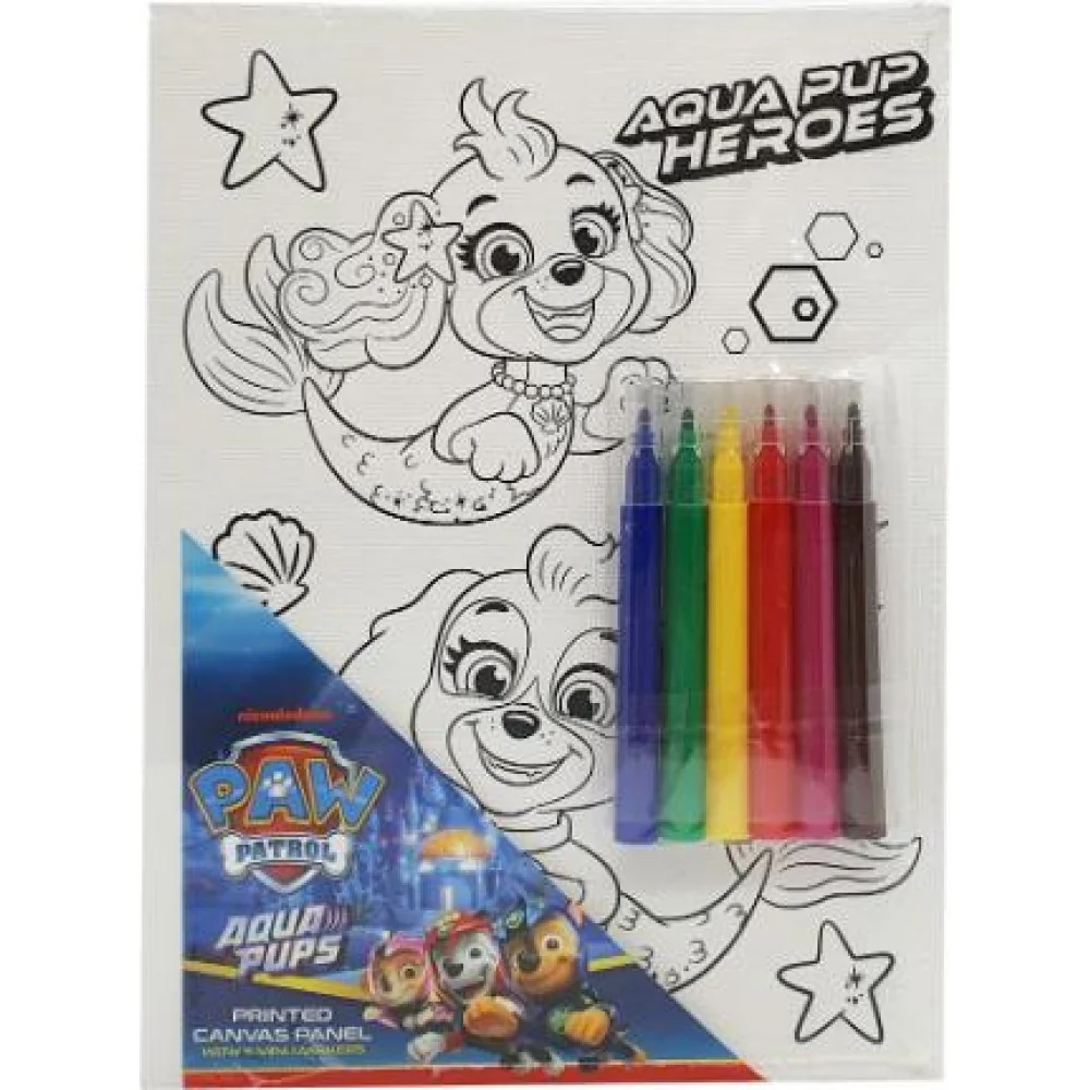 Paw Patrol Printed Canvas Panel with 6 Mini Markers Set 15x20cm - Image 2