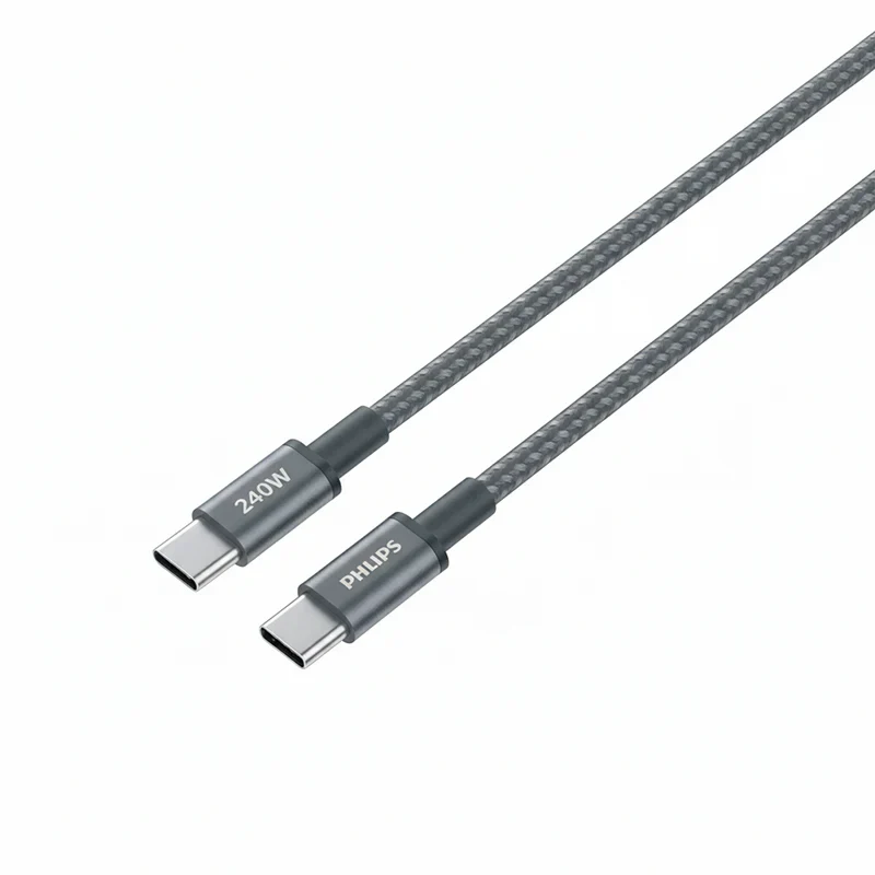 Philips DLC7030C/00 C-C Cable 1m 5A 240W Black Braided 480Mbps - Image 3