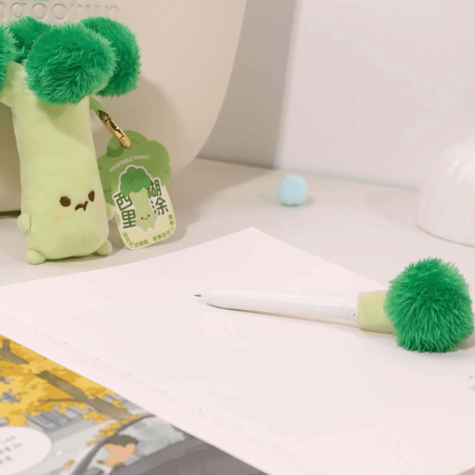 Pinching Plush 0.5mm Gel Pen Bag Charm - Celery - Image 2
