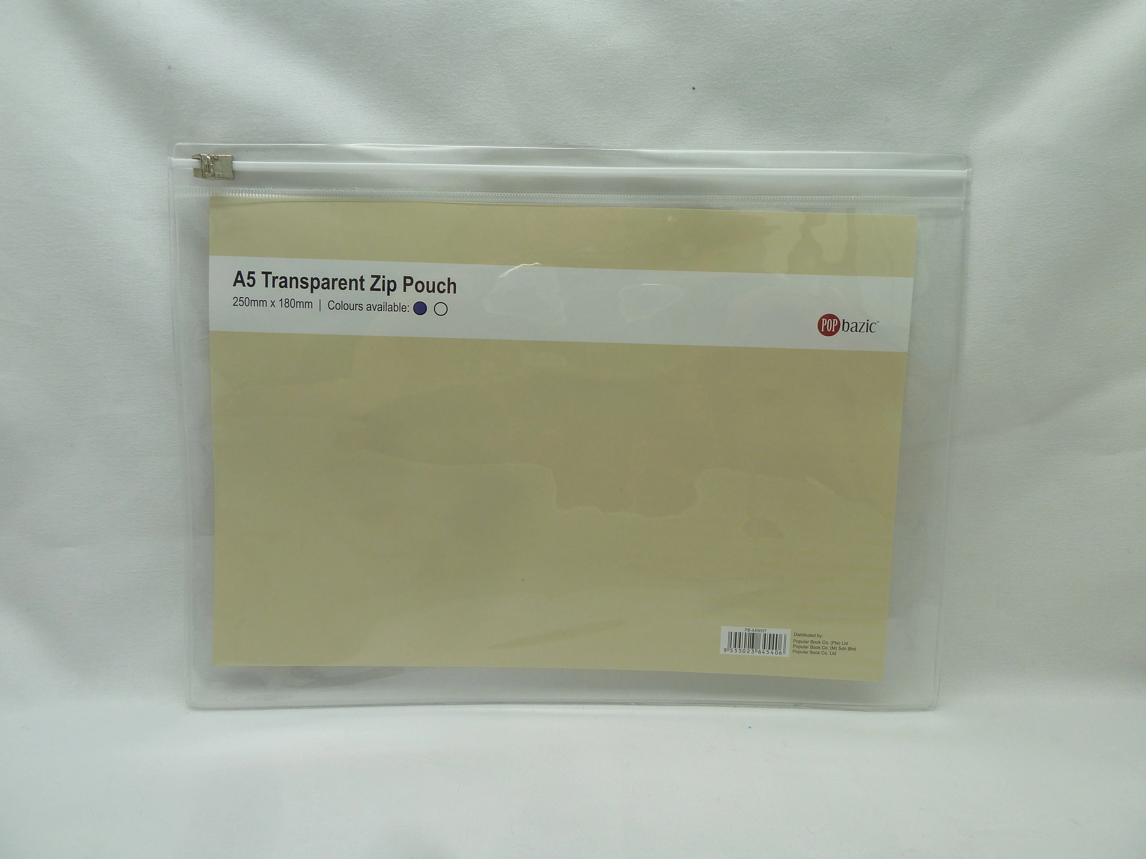 Pop Bazic A5 Transparent Zip Pouch 250mm X 180mm