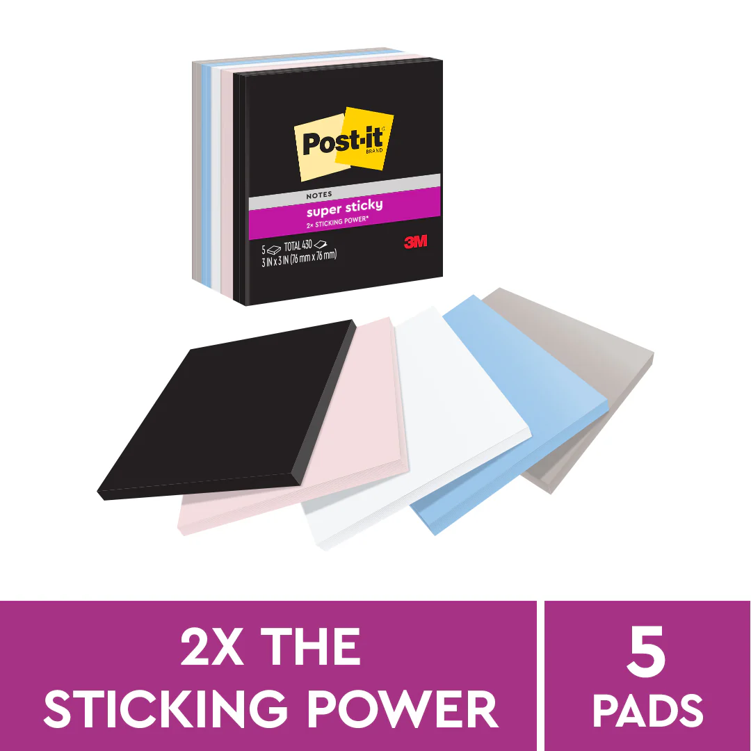 Post-it® 654-5ssne Simply Serene Collection Super Sticky Notes 3x3", 5pads, 86sheets - Image 2