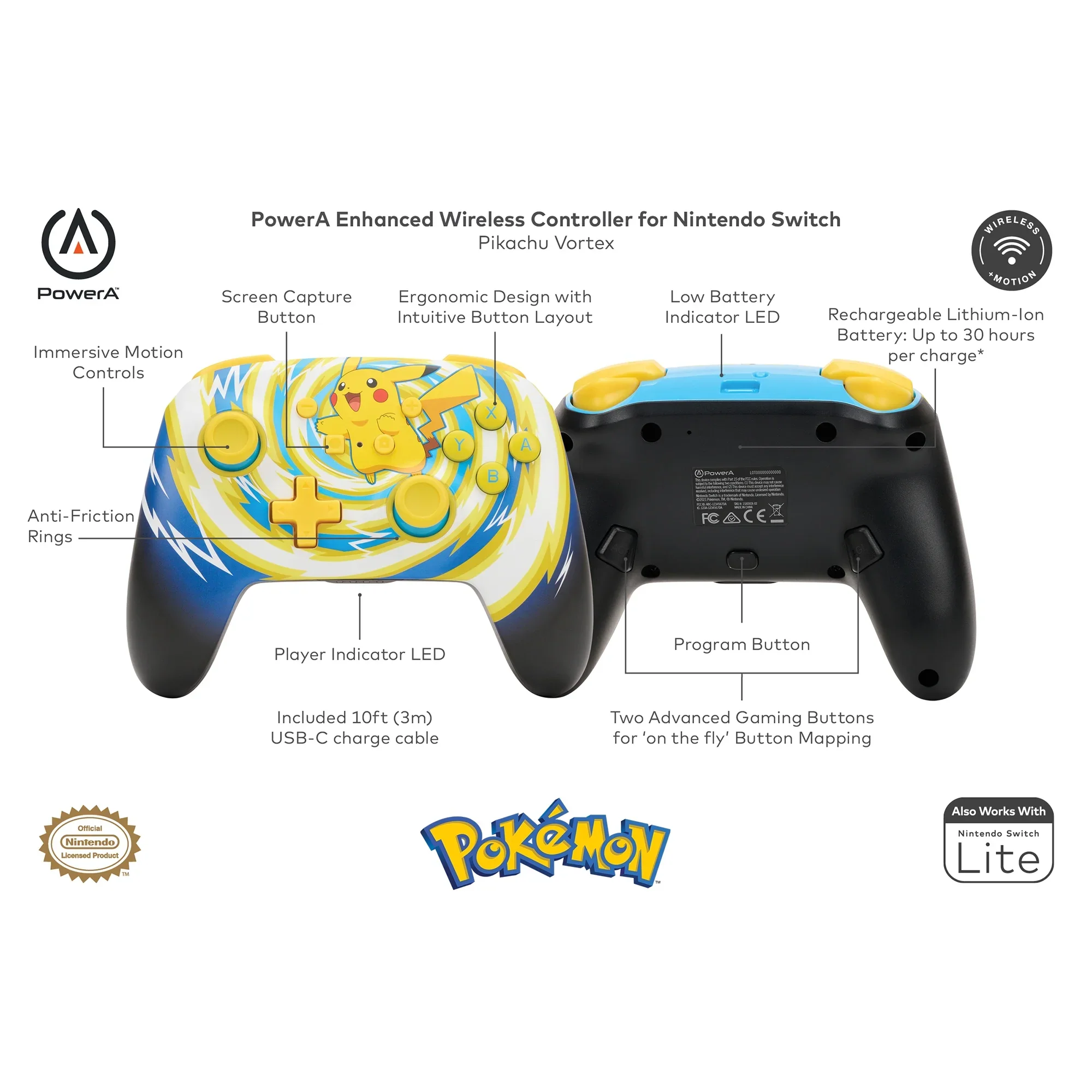 PowerA Enhanced Wireless Controller for Nintendo Switch - Pokémon: Pikachu Vortex (Officially Licensed) - Image 2