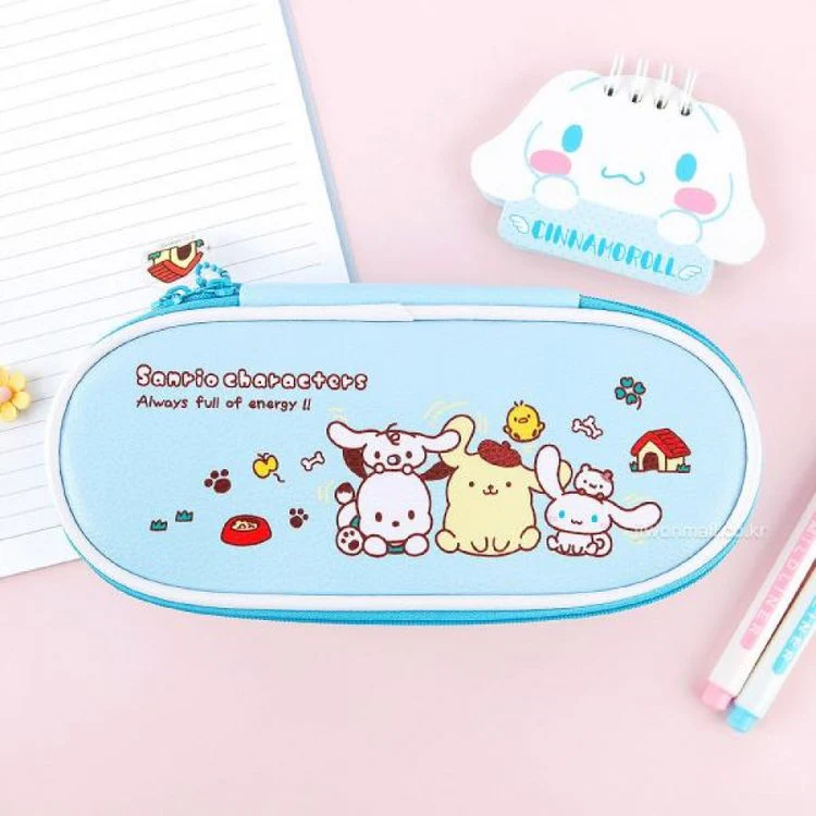 Sanrio Character Round Zip Multi Pen Pouch Blue