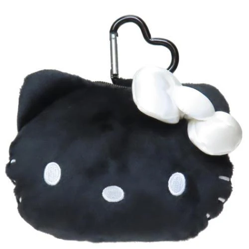 Sanrio Monochrome Hello Kitty Plush Zipper Mascot Pouch With Carabiner