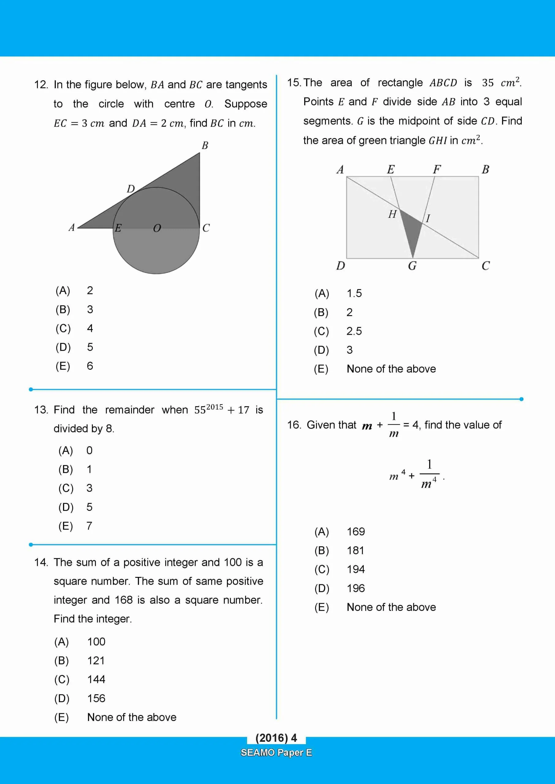 SEAMO Math Olympiad International Competition Preparation Paper E (SEAMO 2016-2025 + SEAMO X 2019-2026) Secondary 3&4 - Image 5