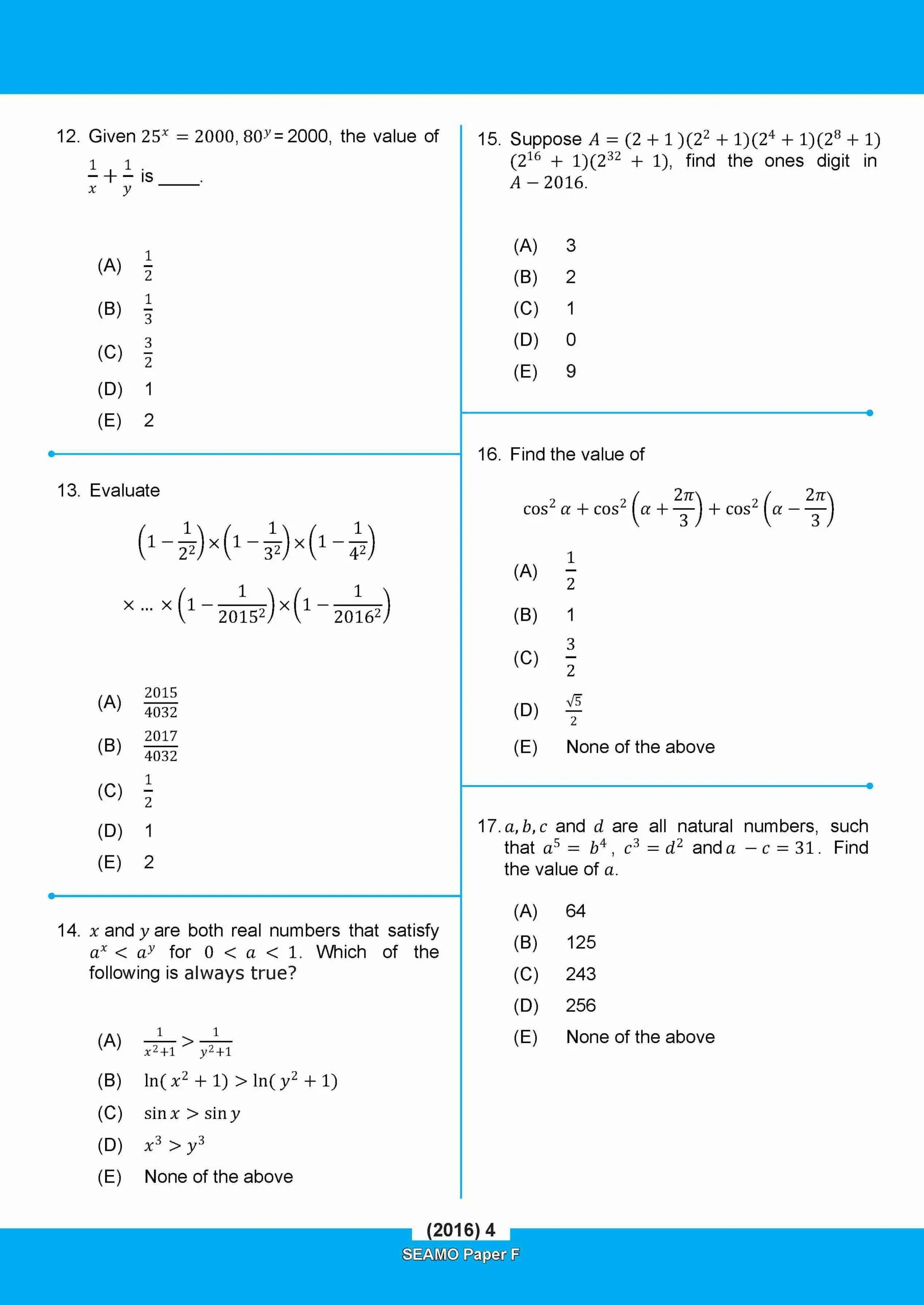 SEAMO Math Olympiad International Competition Preparation Paper F (SEAMO 2016-2025 + SEAMO X 2019-2026) Pre-University 1 & 2 - Image 5
