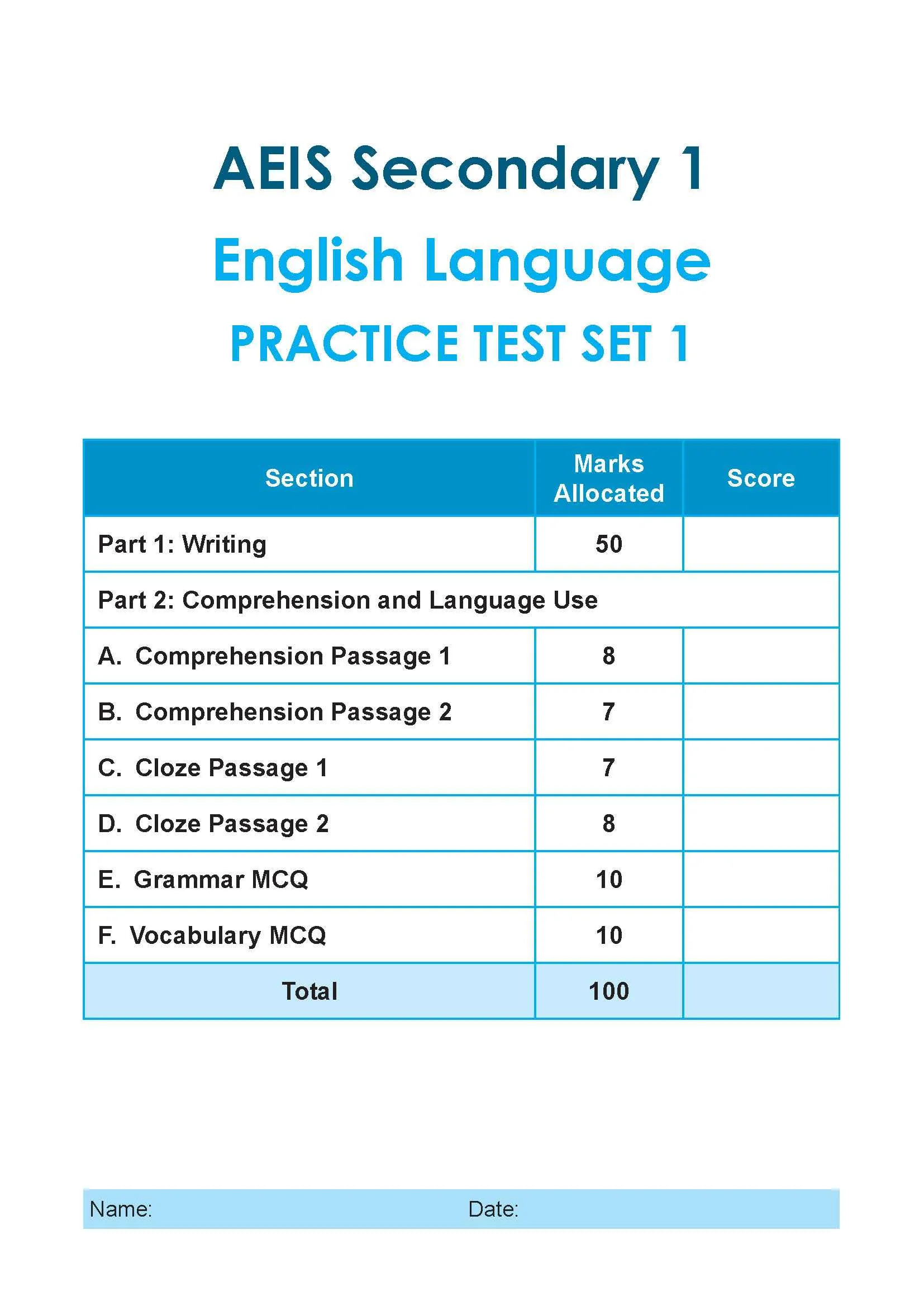 AEIS Practice Tests ENGLISH – Secondary 1 (12 to 14+ Years) - Image 4