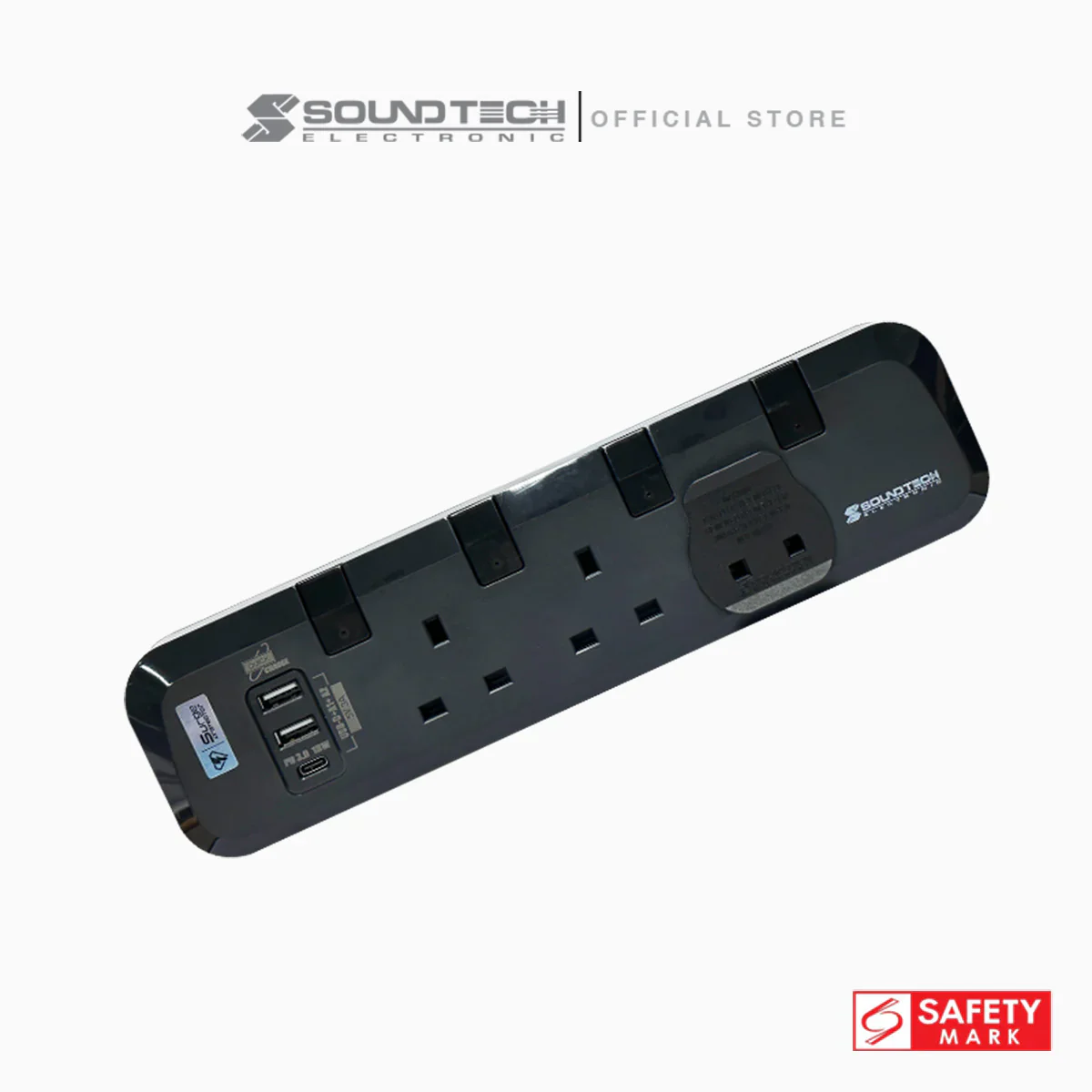 SOUNDTEOH 3Way 3M USB A+C Quick Charger Power Strip With Surge Protection PS-318C