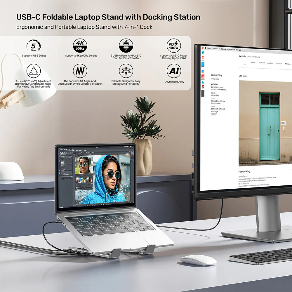 Unitek D1137AGY01 Foldable Laptop Stand with Docking Station - Image 2