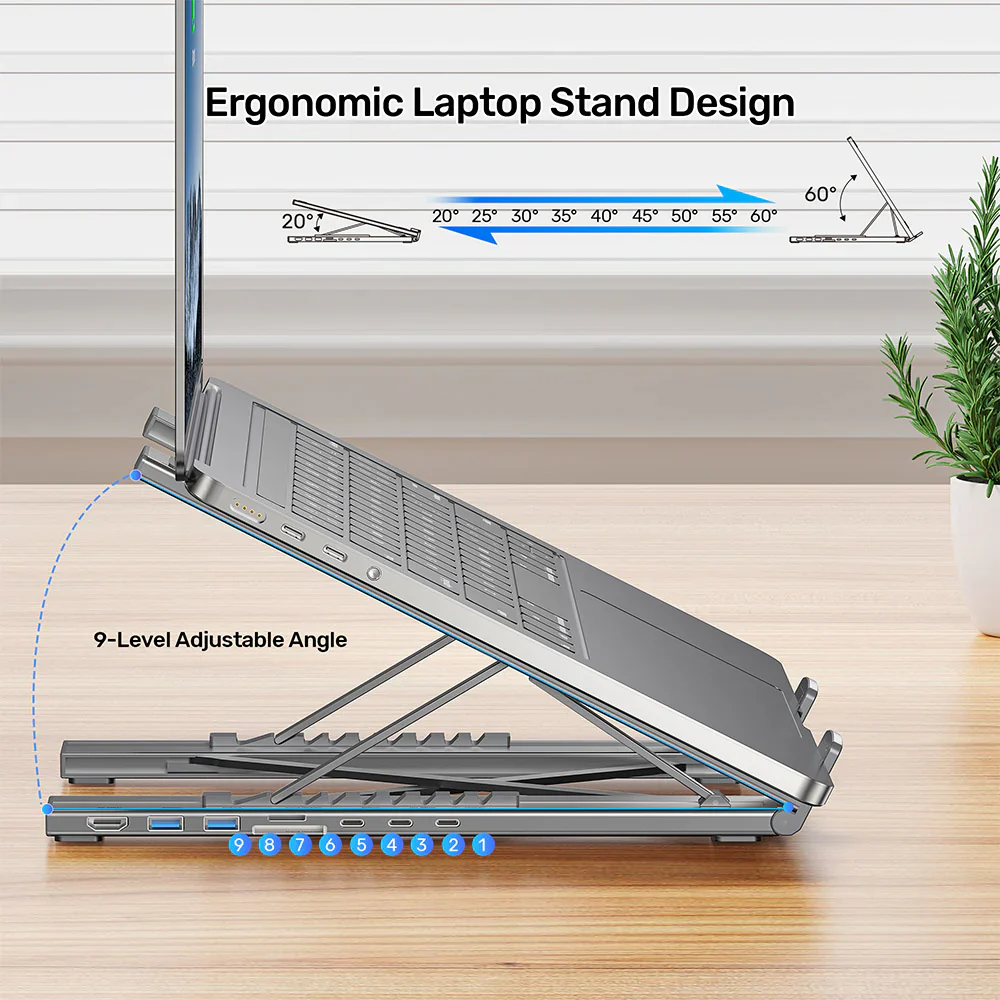 Unitek D1137AGY01 Foldable Laptop Stand with Docking Station - Image 4