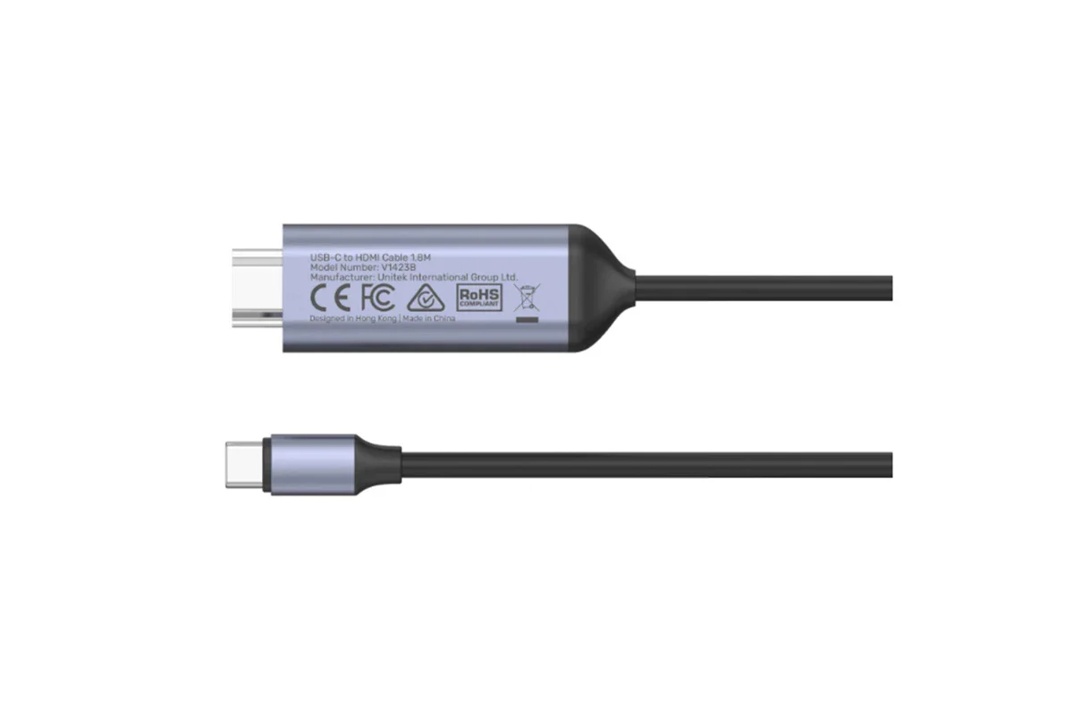 Unitek V1423B USB-C to HDMI Cable - 1.8m - Black + Grey Up to 8K 60Hz - HDCP2.3 - Image 5