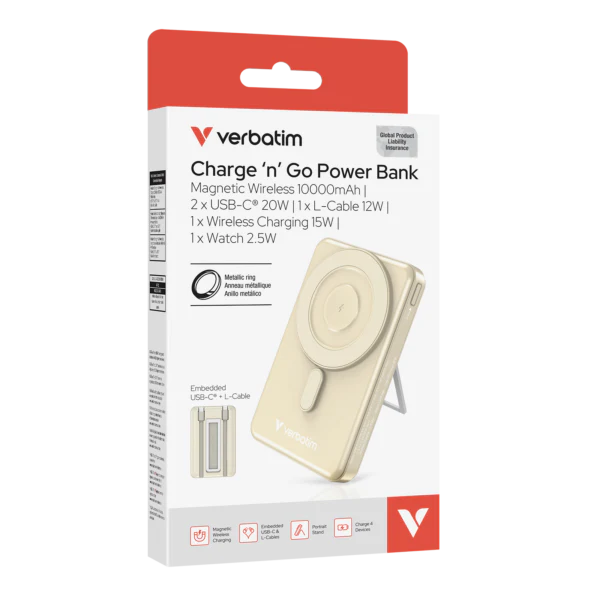 Verbatim 5-in-1 Charge ‘n’ Go 10000mAh Magnetic Wireless Power Bank - Image 11